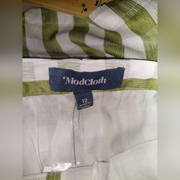 Modcloth New Retro green Gingham Checked Midi skirt belted Size 12 Acadamia - Picture 10 of 11